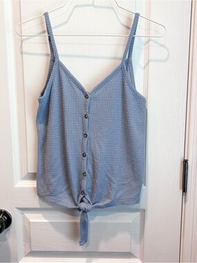 Hippie Rose Women’s Light Blue Knit Button-Front Tank Top with Tie Bottom XS